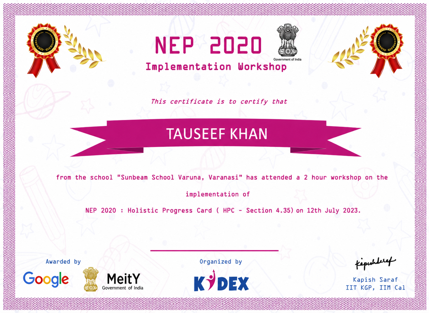 NEP 2020 Implementation Certificate